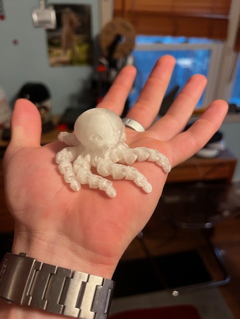 3d printed octopus made from our recycled filament.